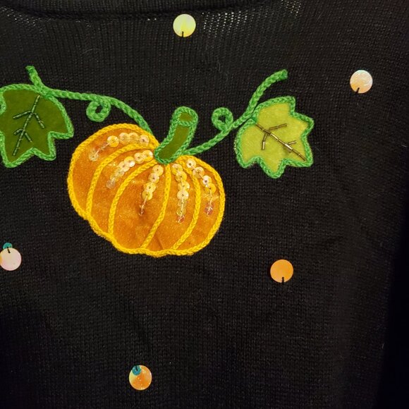 Vintage 90s Festive Pumpkin Embroidered 3/4 Sleeve Cardigan Sweater Halloween - Picture 5 of 12
